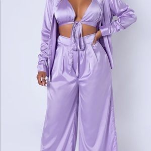 🦄💜 Lilac Three Piece Satin Pants Set 💜🦄